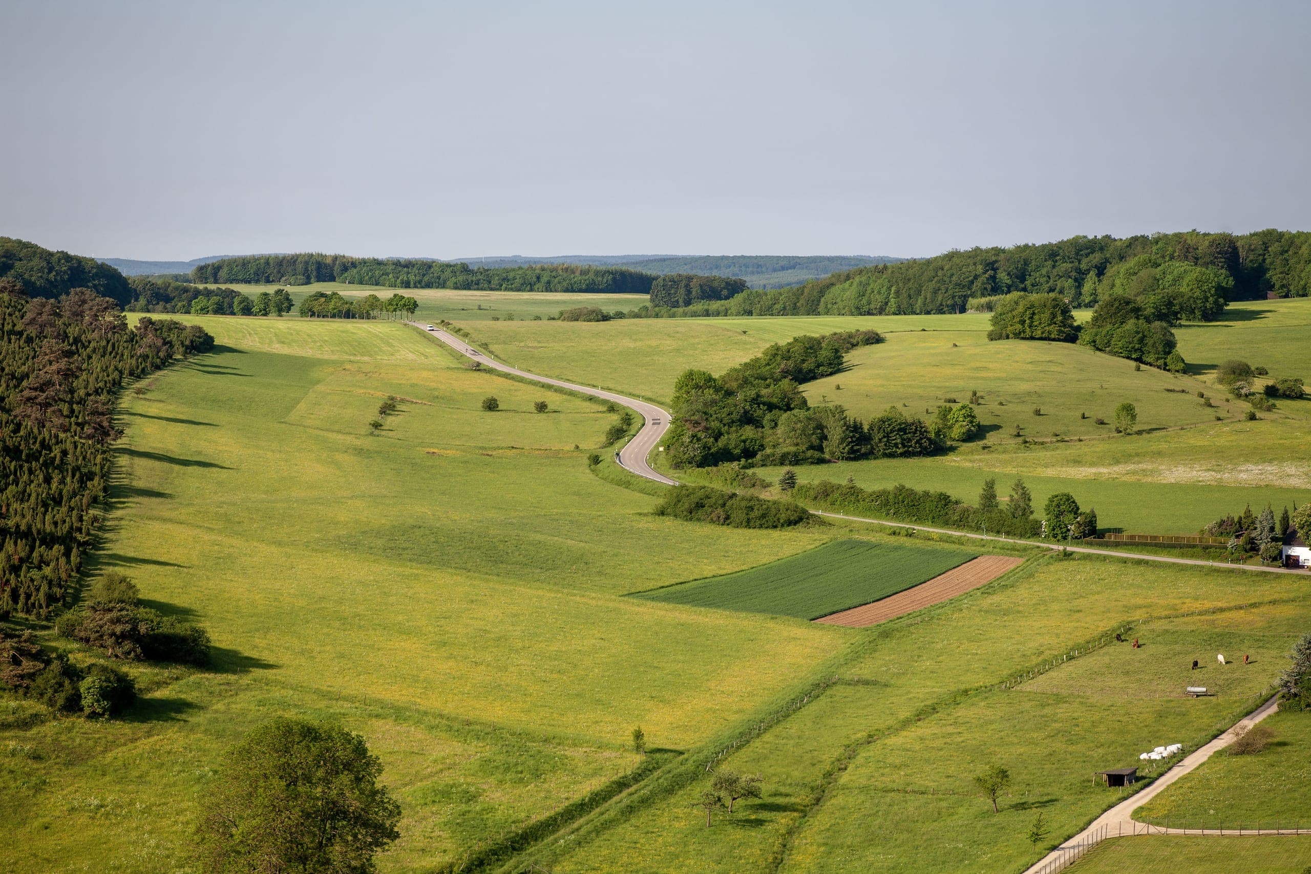 Aerial countryside view with subdivided fields